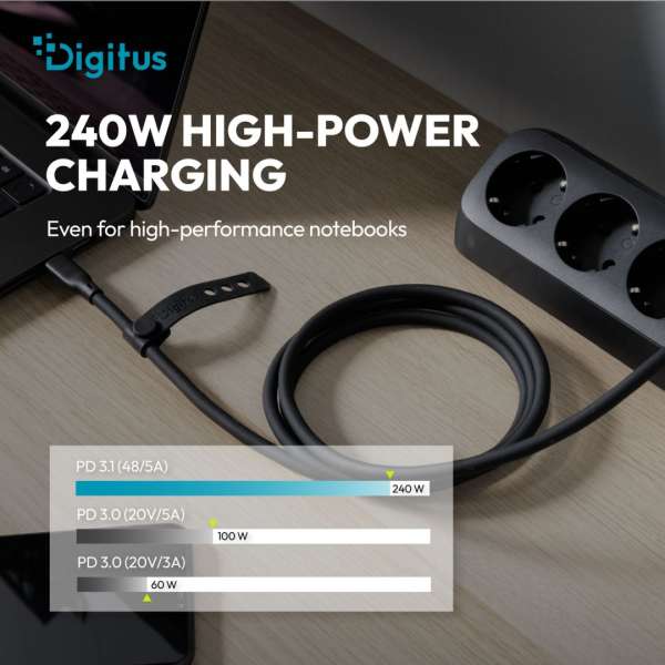 Digitus USB Silicone connection USB-C - USB-C cable 1m Black