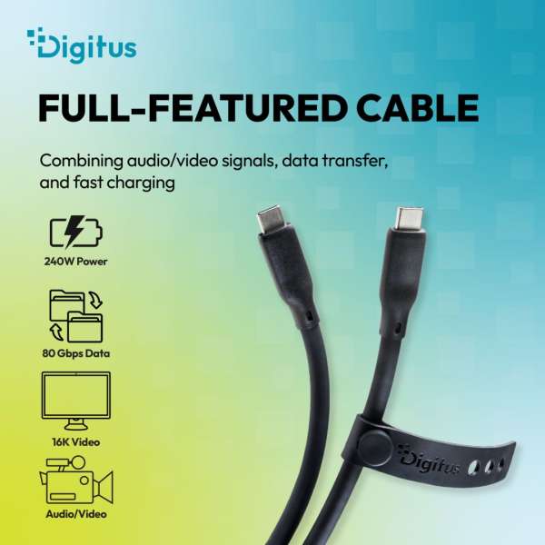 Digitus USB Silicone connection USB-C - USB-C cable 1m Black