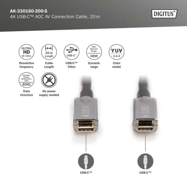 Digitus USB Type-C-to USB Type-C cable 20m Black
