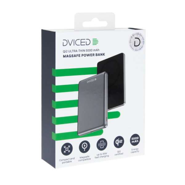 Dviced Qi2 Ultrathin MagSafe 5000mAh Powerbank Black/Grey