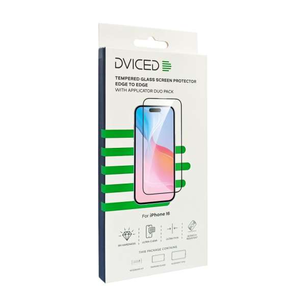 Dviced Tempered glass screen protector edge to edge for iPhone 16 with applicator Duo Pack