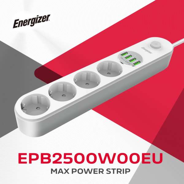 Energizer EPB2500W00EU Hálózati Elosztó Kapcsolóval 4DIN 2m White