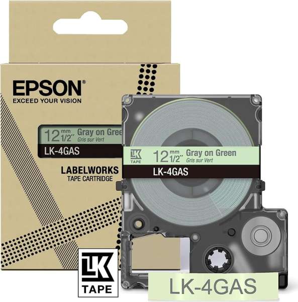 Epson LK-4GAS címkeszalag (12mm) Grey on Green - 8m