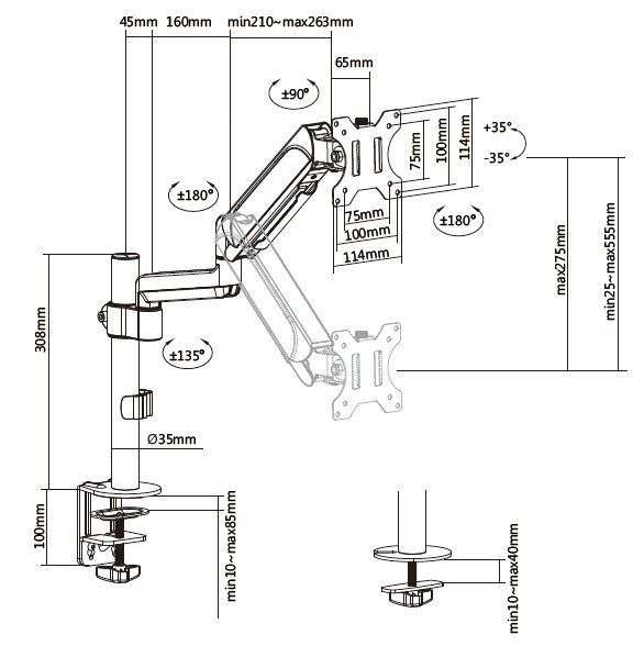EQuip 17"-32" Monitor Desk Mount Bracket Black