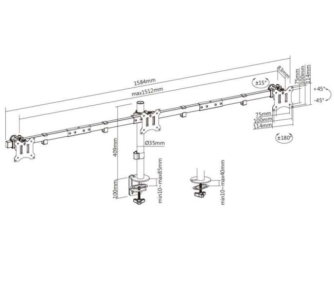 EQuip 17"-32" Articulating Triple Monitor Desk Mount Bracket Black