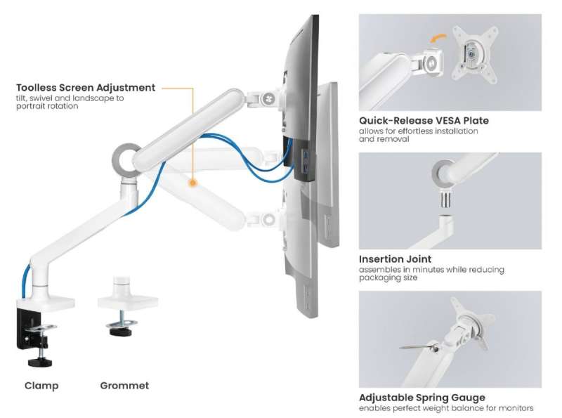 EQuip 17"-35" Premium Monitor Desk Mount Bracket White
