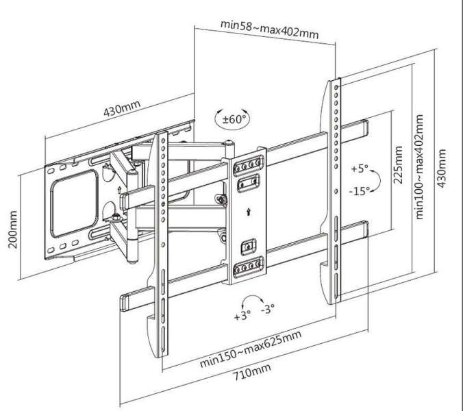 EQuip 37"-80" Full Motion TV Wall Mount Bracket Black