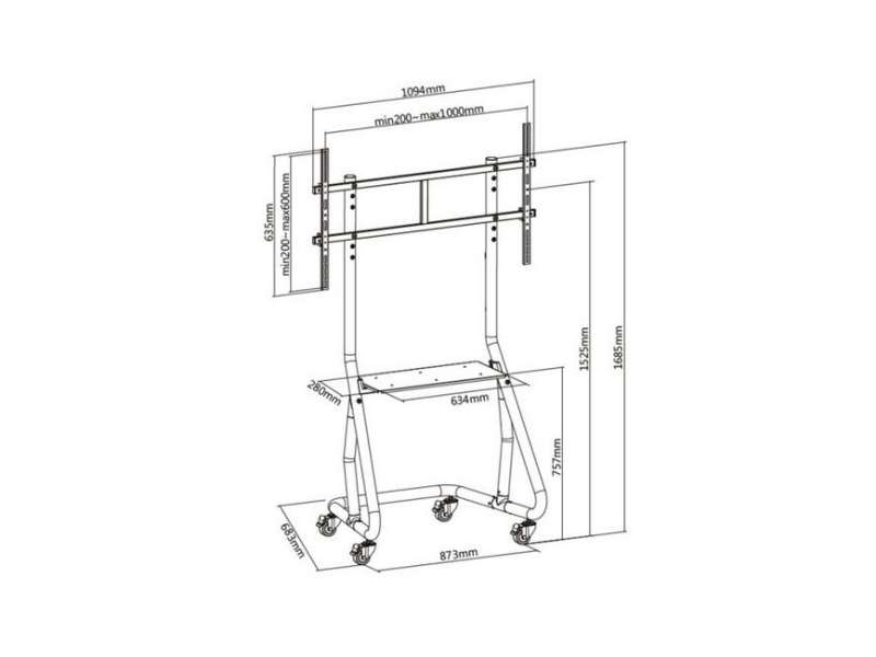 EQuip 60"-105" Heavy-Duty TV Cart Black