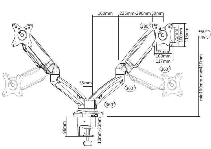 EQuip 650121 17"-32" Interactive Dual Monitor Desk Mount Bracket