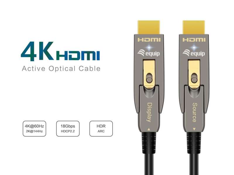 EQuip HDMI 2.0 Detachable Type D + A Active Optical Cable 4K/60Hz 15m Grey