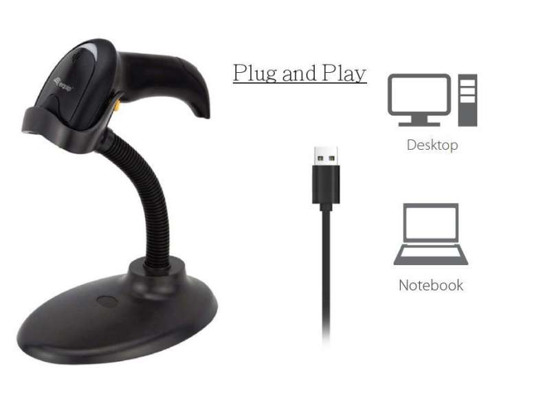EQuip USB 1D Laser Barcode Scanner with Stand Vonalkódolvasó Black