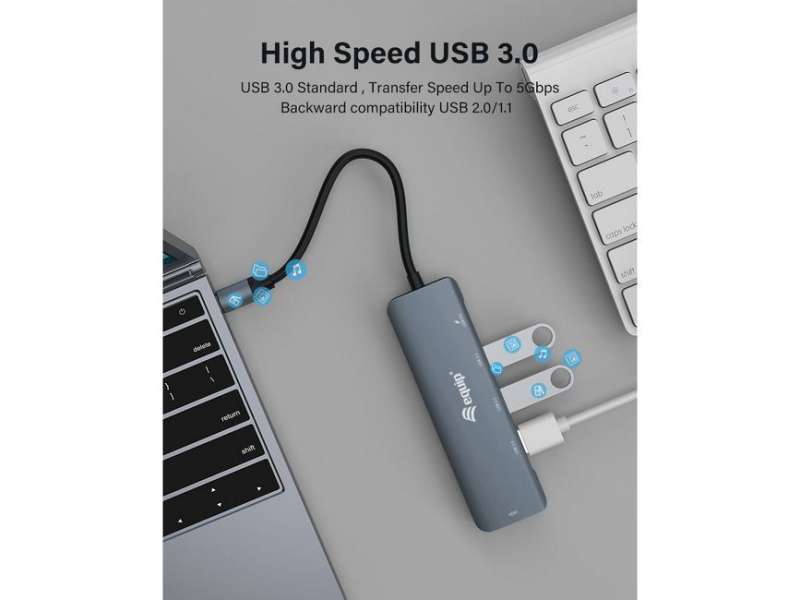 EQuip USB-C 5 in 1 Multifunctional Adapter, HDMI, USB 3.2 GEN1, 100W USB PD Grey
