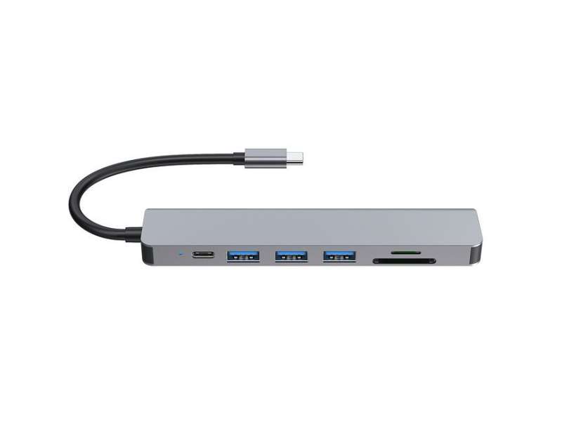 EQuip USB-C 7 in 1 Multifunctional Adapter, HDMI 4K/60Hz, USB 3.2 Gen1 x 3 , TF/MICRO SD, 100W USB PD