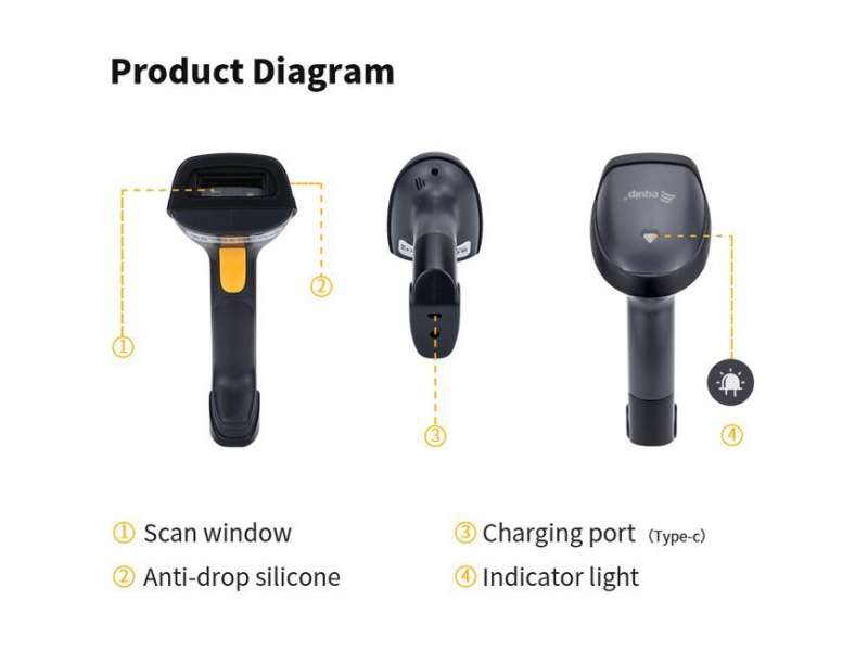 EQuip Wireless 2D Barcode Scanner with Stand Vonalkódolvasó Black