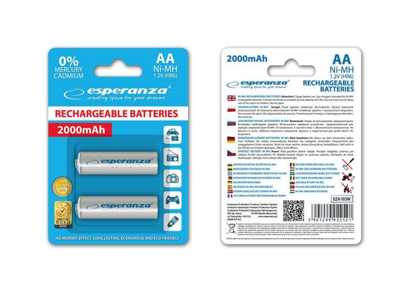 Esperanza 2000mAh AA Ni-MH akkumulátor 2db/csomag White