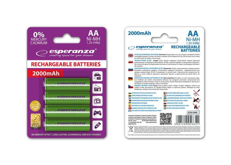 Esperanza 2000mAh AA Ni-MH akkumulátor 4db/csomag Green