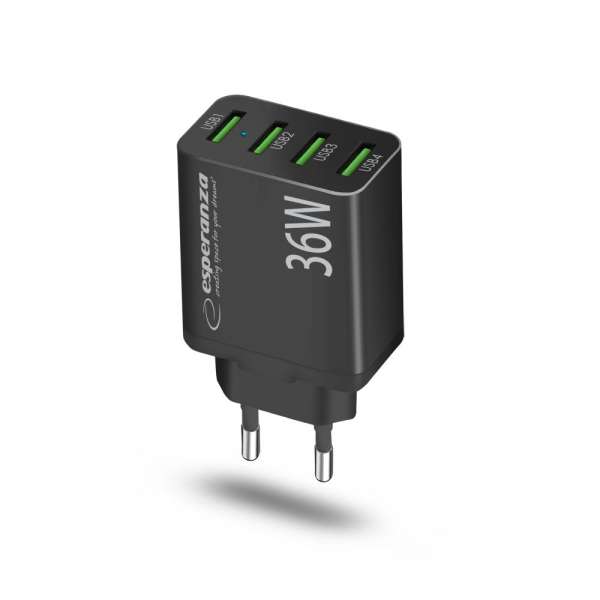 Esperanza EZC107K Quick Power Charger 36W 4x USB-A QC 3.0 18W Black