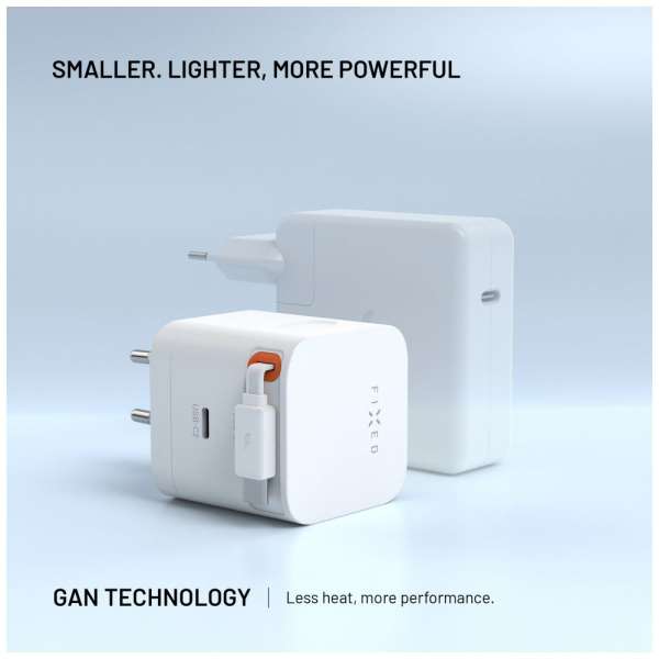 FIXED 2xUSB-C töltő visszahúzható kábellel, GaN PD 3.0 támogatással, 65W, fehér
