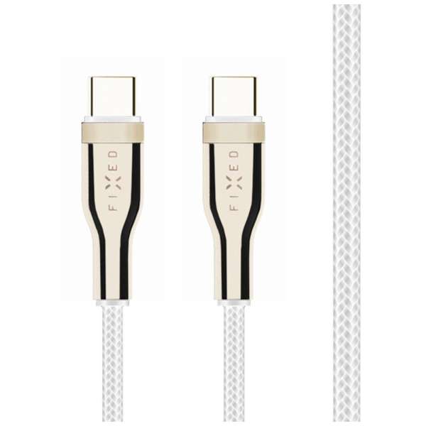 FIXED USB-C/USB-C adat- és töltőkábel, FIXDB-CC12-WH, fonott szövet borítás, 1,2m, PD 3.0, max 100W, fehér