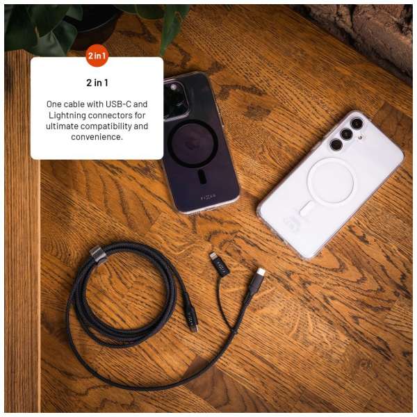 FIXED USB-C/USB-C/Lightning MFi PD 60W adapter kábel 2m szürke
