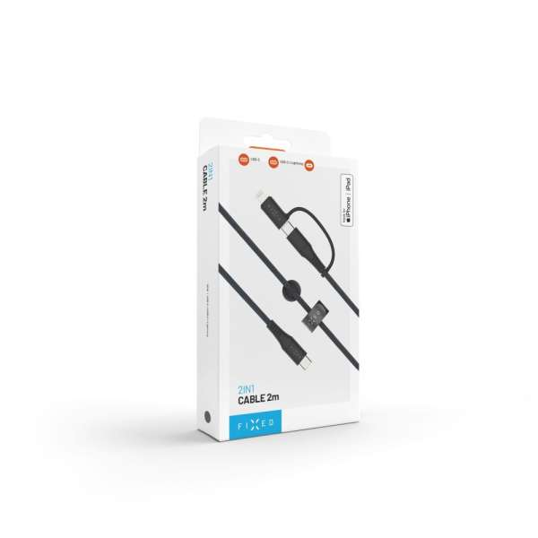 FIXED USB-C/USB-C/Lightning MFi PD 60W adapter kábel 2m szürke