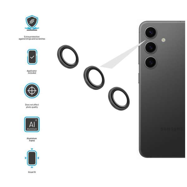 FIXED edzett üveg kamera lencsevédő a Samsung Galaxy A55 5G telefonhoz, fekete keret, 100%-ban átlátszó
