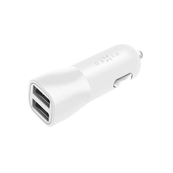 FIXED autós USB töltő, 2 db USB kimenet, 15W Smart gyors töltés, Fehér