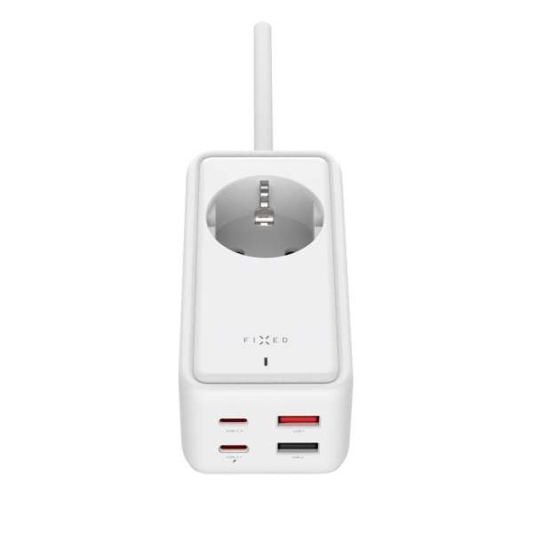 FIXED hálózati USB töltő, GaN III technológia, kimenetetk: 2 * USB-A QC3.0, 2 * USB-C PD3.0 65W , 1*220V, 1.5m kábel, fehér