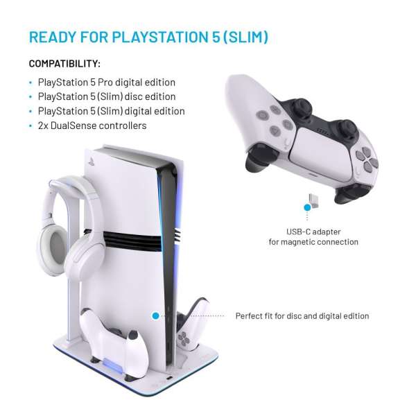FIXED Dokkoló állvány PlayStation 5 (Pro/Slim) készülék tartozékai számára, fekete és fehér
