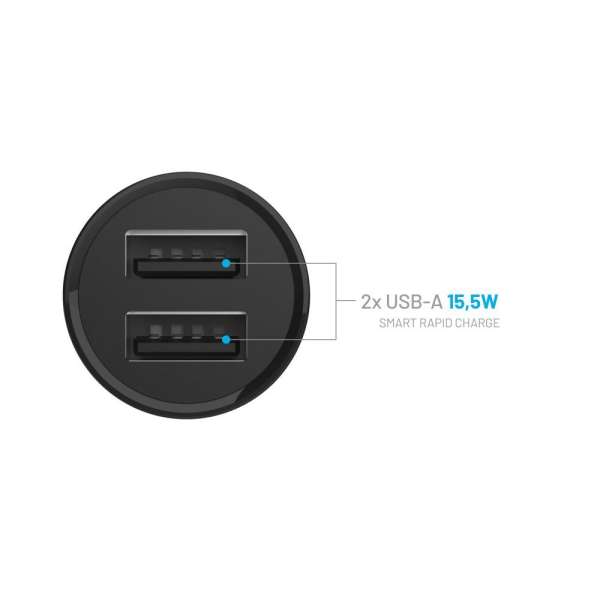 FIXED USB autós töltő 2 USB aljzattal 15W, fekete, FIXCC15N-2U-BK