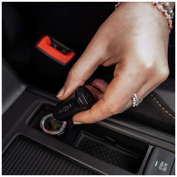 FIXED USB autós töltő 2 USB aljzattal 15W + USB/Lightning kábel, fekete, FIXCC15N-2UL-BK