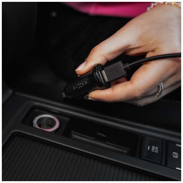 FIXED USB autós töltő 2 USB aljzattal 15W + USB/Lightning kábel, fekete, FIXCC15N-2UL-BK