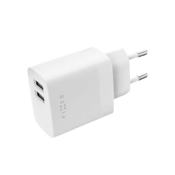 FIXED hálózati töltő, 2*USB-A kimenet, 17W + USB/USB-C kábel, fehér