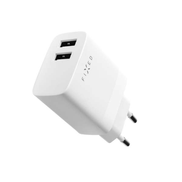 FIXED hálózati töltő, 2*USB-A kimenet, 17W, fehér