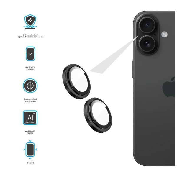 FIXED Edzett üveg kamera lencsevédő iPhone 17 készülékhez, fekete