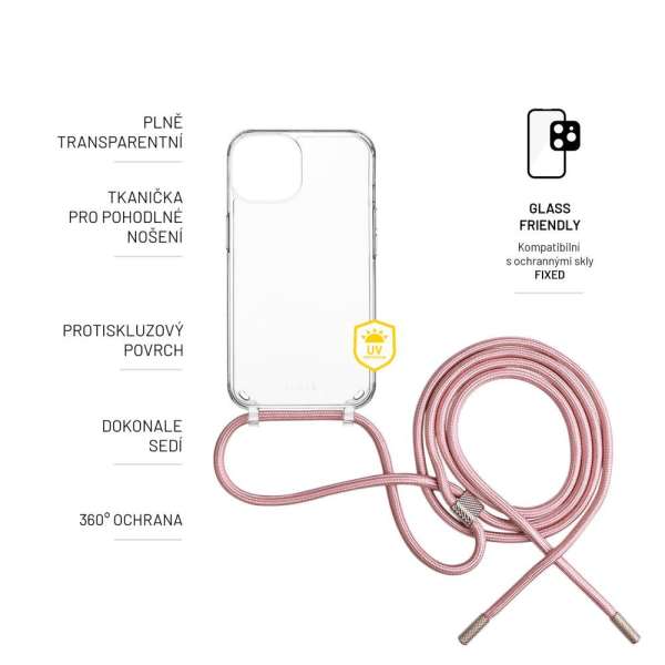 FIXED Pure Neck nyakba akasztható telefontok a Samsung Galaxy S24+ készülékhez, rózsaszín