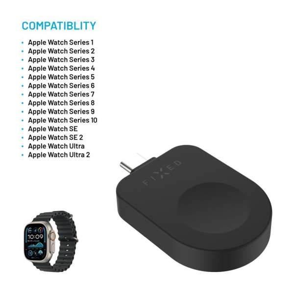 FIXED USB-C töltőadapter Apple Watch-hoz, Powerstation Uni készülékkel kompatibilis, fekete