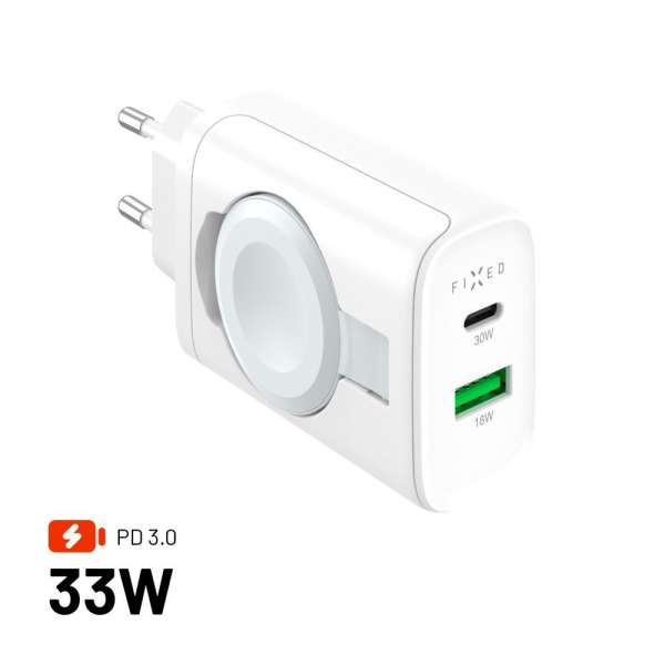 FIXED Hálózati aljzat utazó adapter 33W, fehér