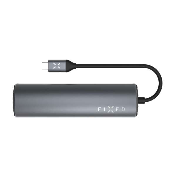 FIXED USB Type-C adapter, 2*USB-A, 1*-USB-C, 1*USB-C PD 100W, 1*RJ45 Gigabit, 1*HDMI 1.4 4k @ 60Hz, aluminium ház