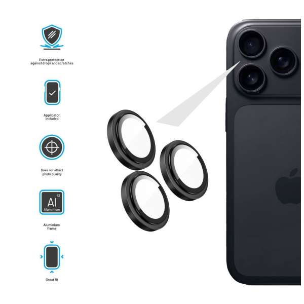 FIXED kamera lencsevédő Apple iPhone 17 Pro/Pro Max készülékhez, fekete
