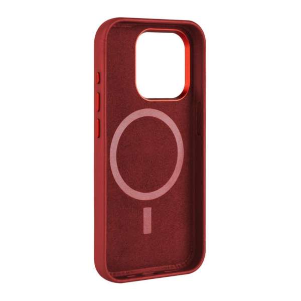 FIXED MagLeather valódi bőrtok, MagSafe támogatással iPhone 15-höz, piros