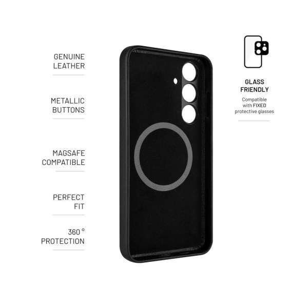 FIXED MagLeather valódi bőr telefontok Samsung Galaxy S24+ készülékhez, fekete, FIXLM-1257-BK