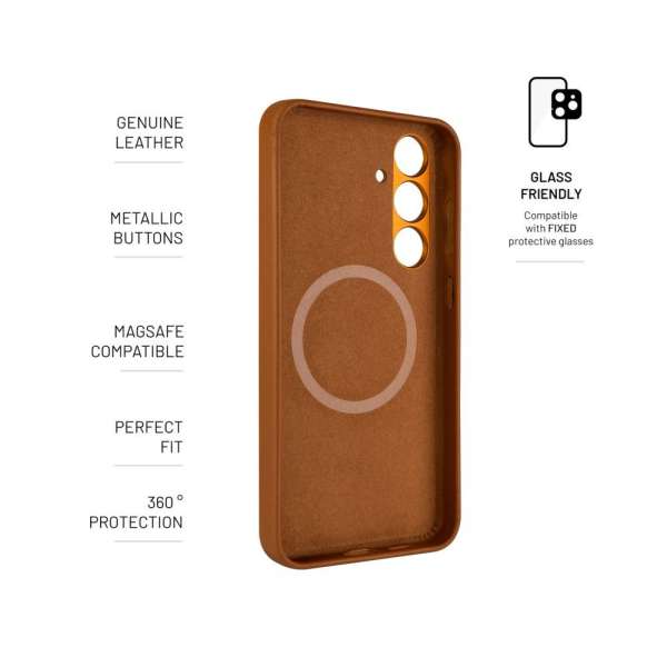 FIXED MagLeather valódi bőr telefontok Samsung Galaxy S24+ készülékhez, barna, FIXLM-1257-BRW