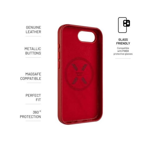 FIXED MagLeather telefontok MagSafe kompatibilis Apple iPhone 16e-hez, piros