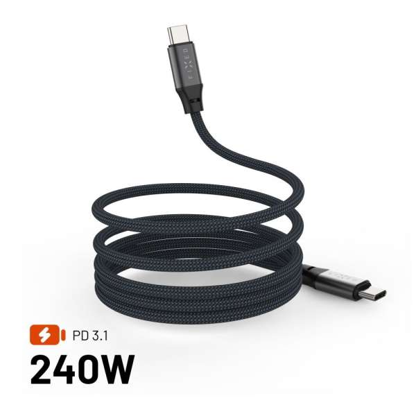FIXED Mágneses fonott kábel, USB-C/USB-C 2m, szürke
