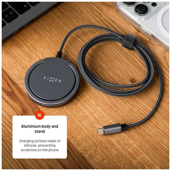 FIXED MagPad Qi2 vezeték nélküli töltő, MagSafe támogatás szürke