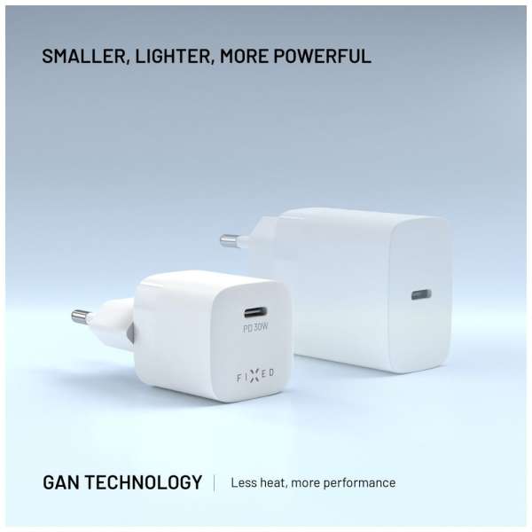 FIXED Mini GaN Charger 30W + USB-C/USB-C Cable White