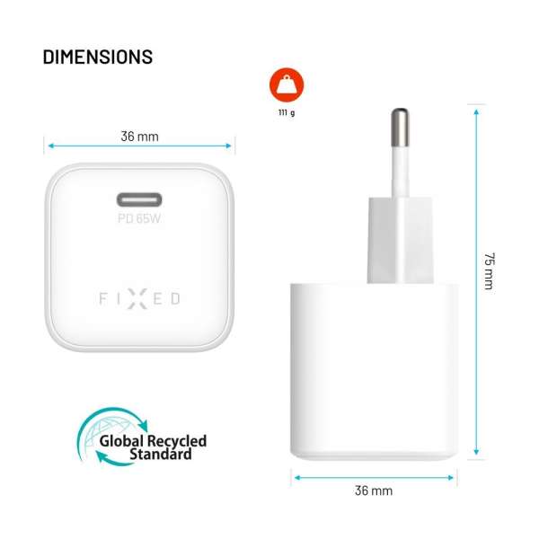 FIXED mini USB-C GaN töltő 65W fehér