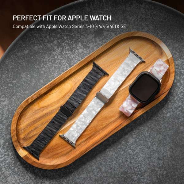 FIXED Műbőr szíj Apple Watch 44/45/46/49mm okosórához, fekete