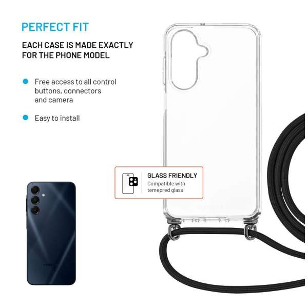 FIXED nyakba akasztaható átlátszó tok Samsung Galaxy A26 5G, fekete